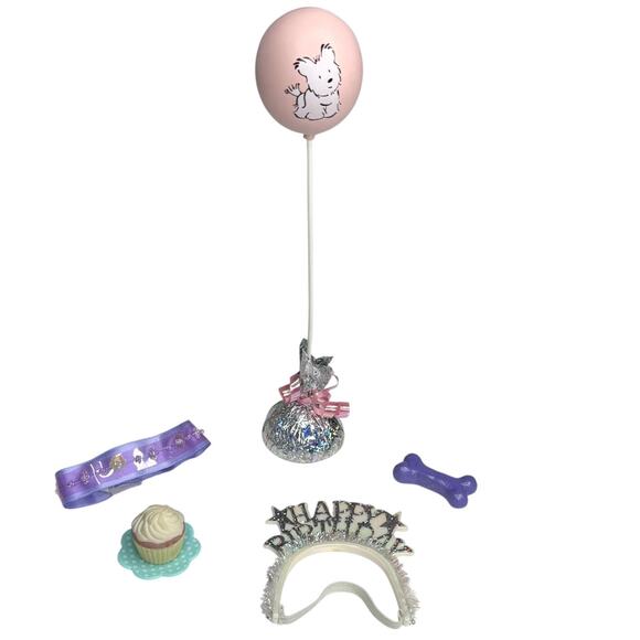 American Girl COCONUT BIRTHDAY ACCESSORIES Balloon Tiara Cupcake Bone Collar - Picture 1 of 10